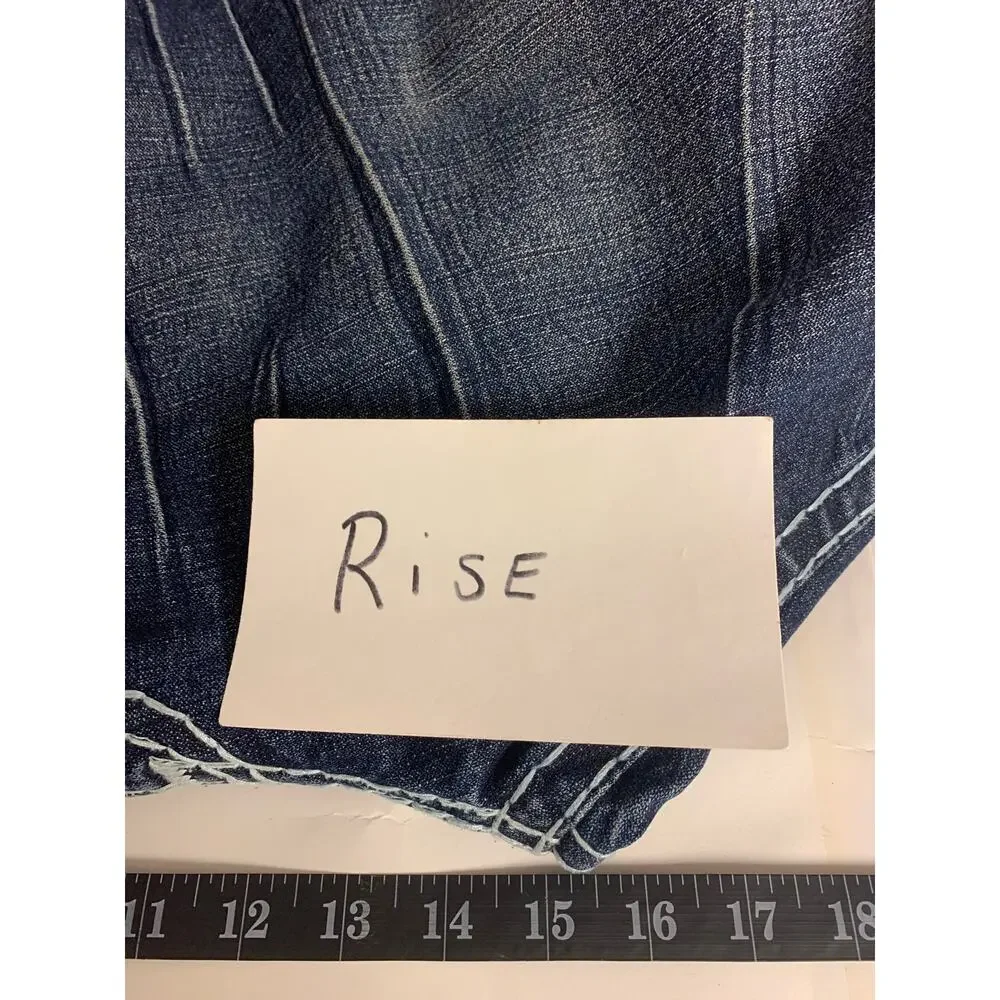 True Religion Jeans Dark Blue Wash Straight Leg Distressed Whiskering Mens SZ 42